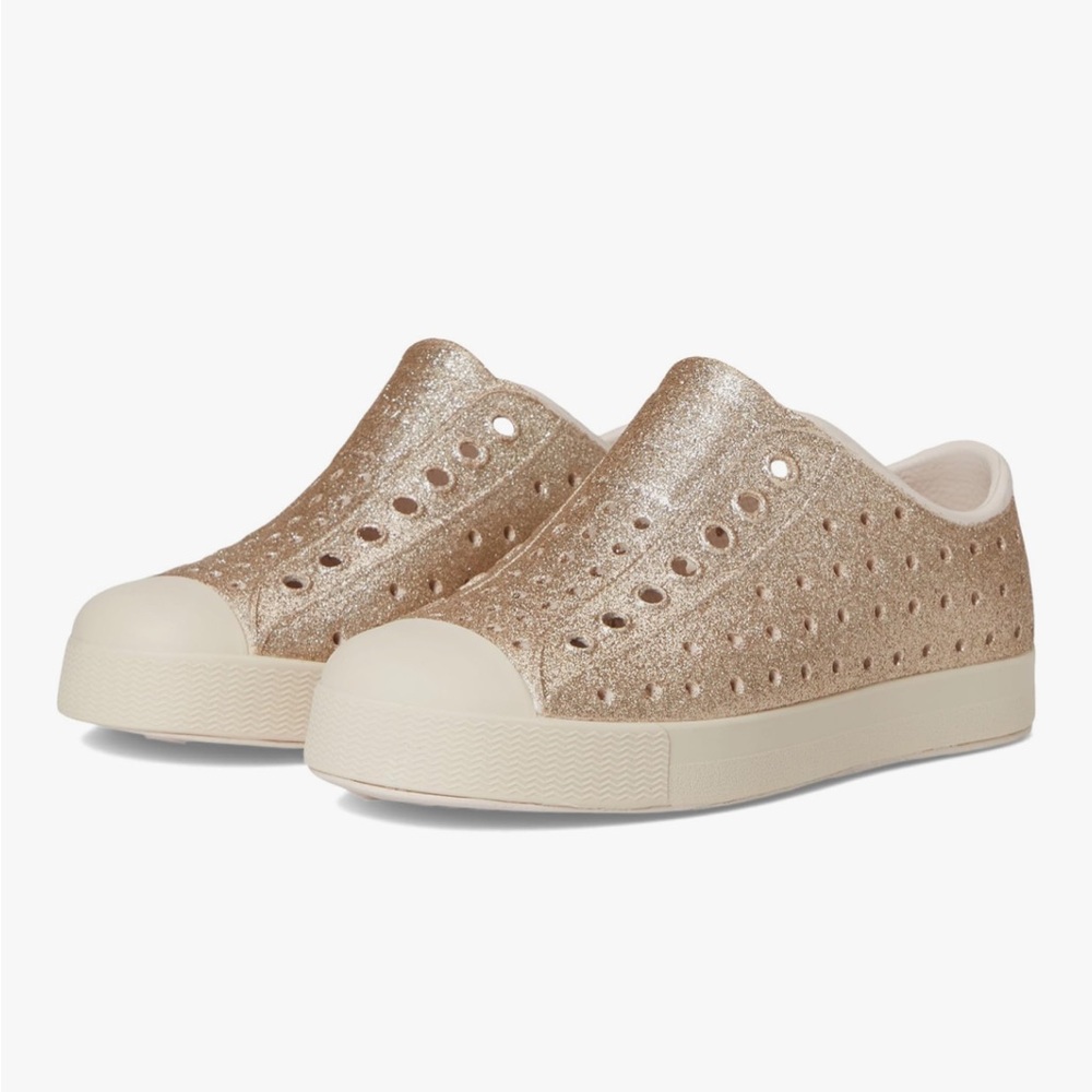 Native Shoes Kids' Jefferson Bling Slip-On Shoe- Gold Sparkly water shoe sneaker
